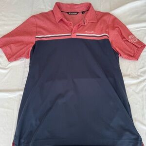 Travis Mathew Heather Red and Navy Golf Polo Shirt